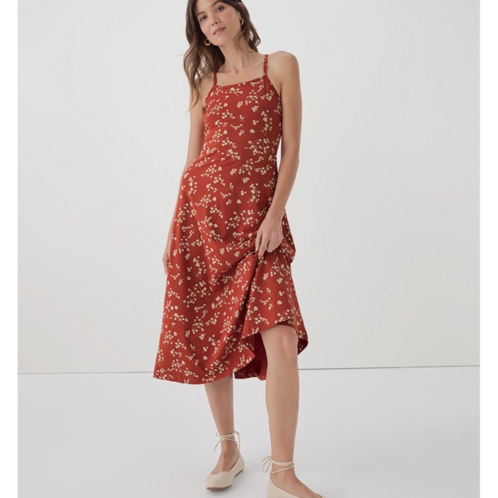 Floral Red Midi Dress - Pact